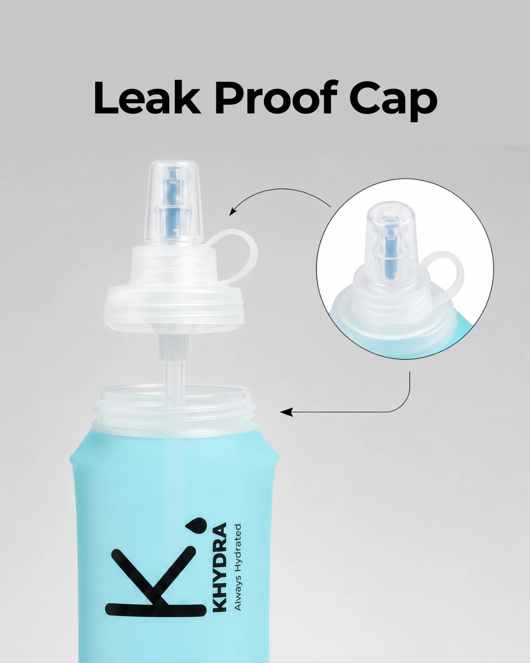 Close-up of the Khydra leak-proof cap and high-flow bite valve